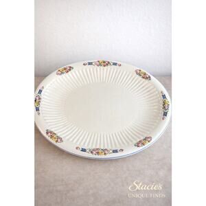 Vintage Ivory Porcelain Floral Oval Serving Platter Dakin USA Read